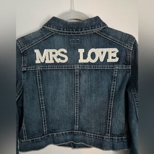 VTG Cache Valentine Day LOVE Wedding Engagement Denim Jean Jacket Womens L 8 10